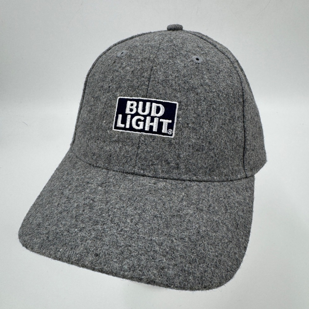Bud Light Grey Wool Blend Baseball Cap‎ Adjustable Logo Hat 131187